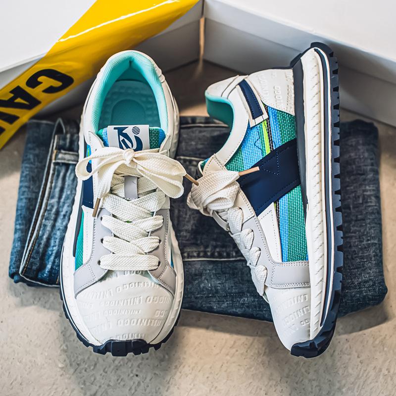 

2025 Four Seasons Niche Denim Splicing Leather Breathable Board Shoes Retro Hong Kong Style Tide Men s Douyin Live Board Shoes 44