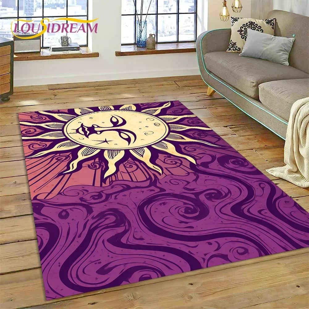 Mystic Tarot Sun Moon Mandala Area Rug – Spiritual Art Carpet for Bedroom or Living Room – Non-Slip Magic Floor Mat, Home Decor