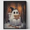 Cute Ghost Black Cat Riding A Broom Canvas Print Ghost Read Book Jack-o-lantern Halloween Wall Art Poster Autumn Home Decor Gift