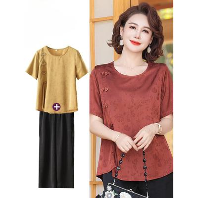 Mother's Summer Clothes, Chinese Style, National Style T-shirt, Small Shirt Suit, Western Style Women's Two-piece Suit