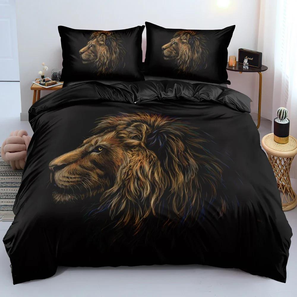 Black Lion Duvet Cover with Pillowcase 2/3 Piece Bedding Set