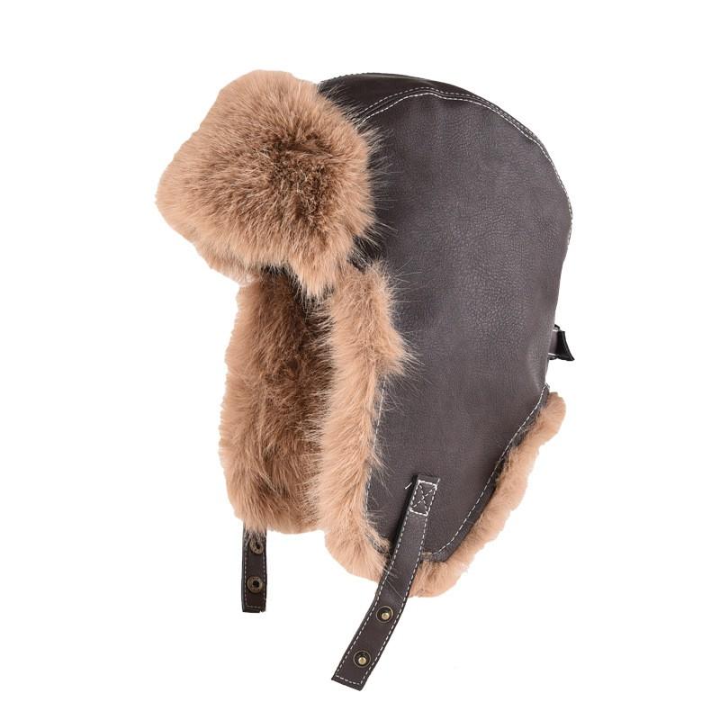 Winter Warm Faux Leather Aviator Hat With Ear Protection Unisex Thick Fur Lined Cap Cold Weather Riding