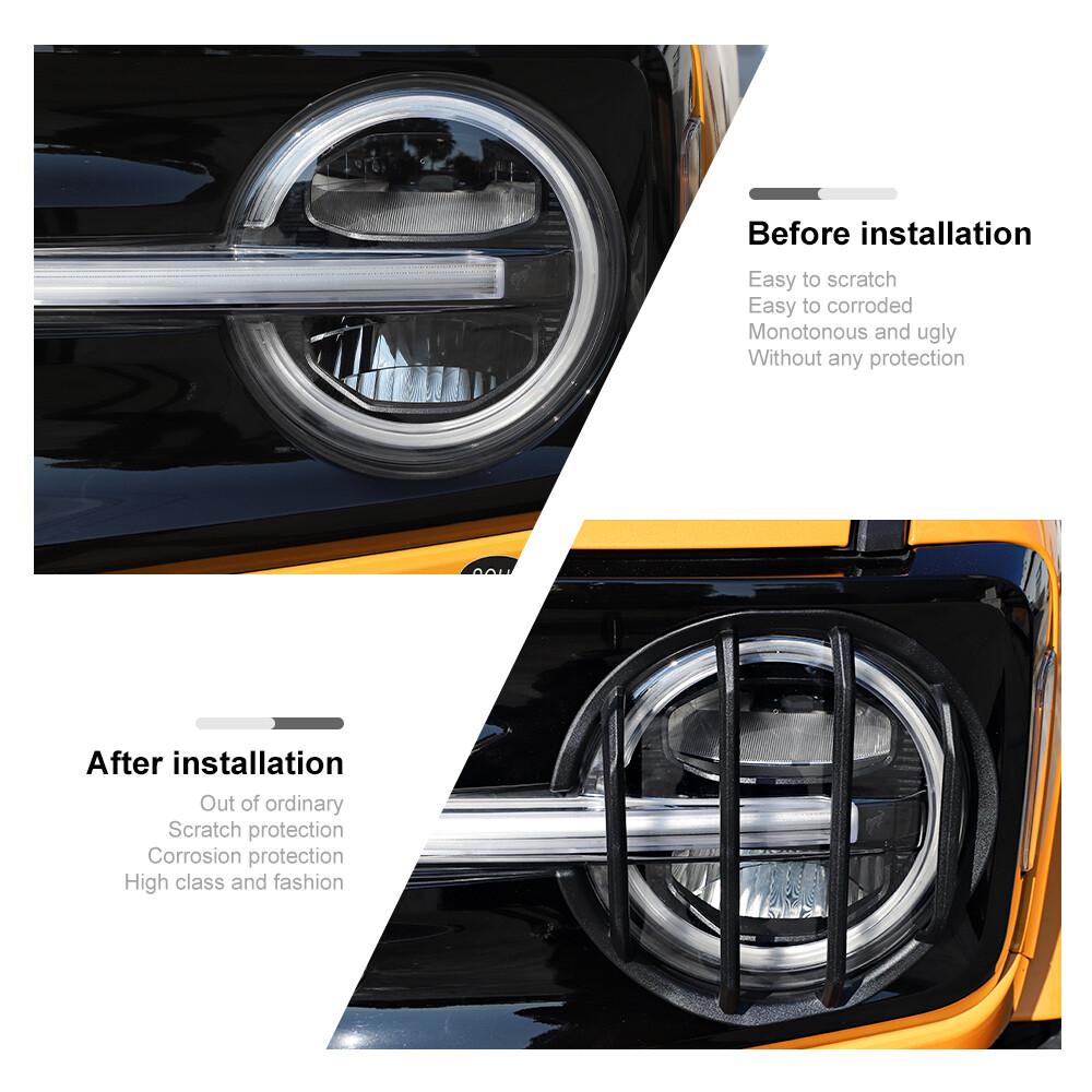 Front Headlight Lamp Cover Trim Bezels Accessories For Ford Bronco + Black