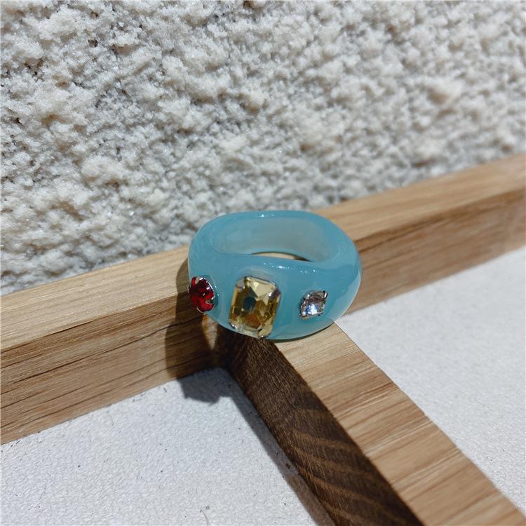 New Fashion Colorful Acrylic Rhinestone Resin Rings For Women Girls Korean Transparent Geometric Square Round Rings Jewelry 2026