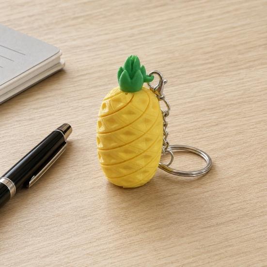 3D Printed Pineapple Keychain, Fruit Shaped Keyring Pendant, Small Pineapple Purse Bag Charm for Backpack, Handbag