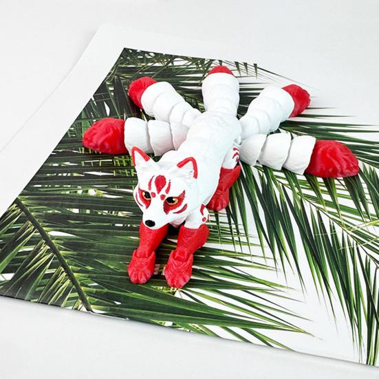 3D Printed Fox Ornament Articulated 5-Tailed Fox with Movable Joints