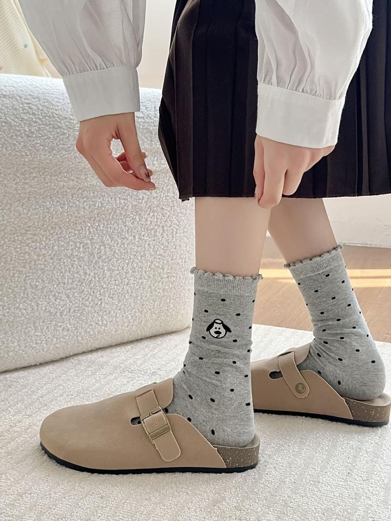 2024 Cute Bubble Lace Dot Puppy Embroidery Pile Socks Cotton Medium Long Tube