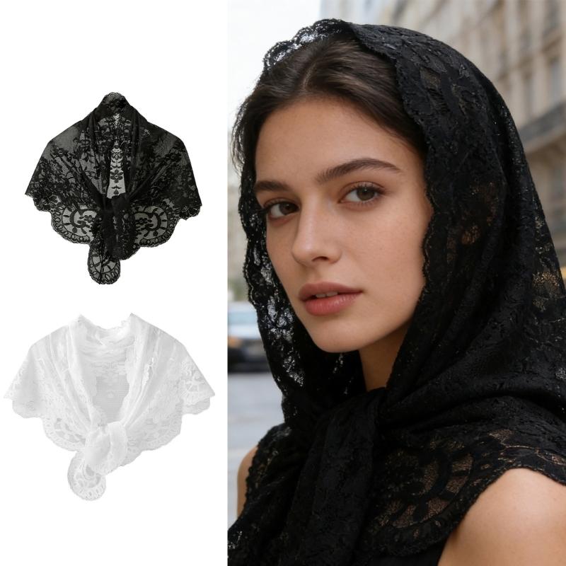 Floral Lace Edge Scarf Comfortable Head Cover Strong Polyester Material For Spiritual Moment Or Travel