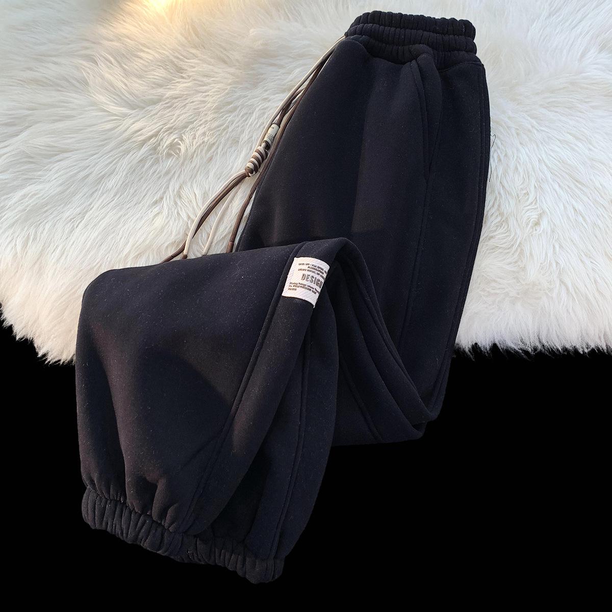 

Men s Fleece-Lined Thickened Sweatpants: Autumn/Winter 2024, Loose Straight-Leg Cuffed Casual Sports Pants L