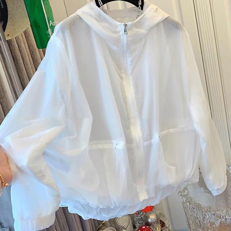 Women Loose Plus Size Suncreen Hooded Clothes Lightweight Fresh Trench Coat
