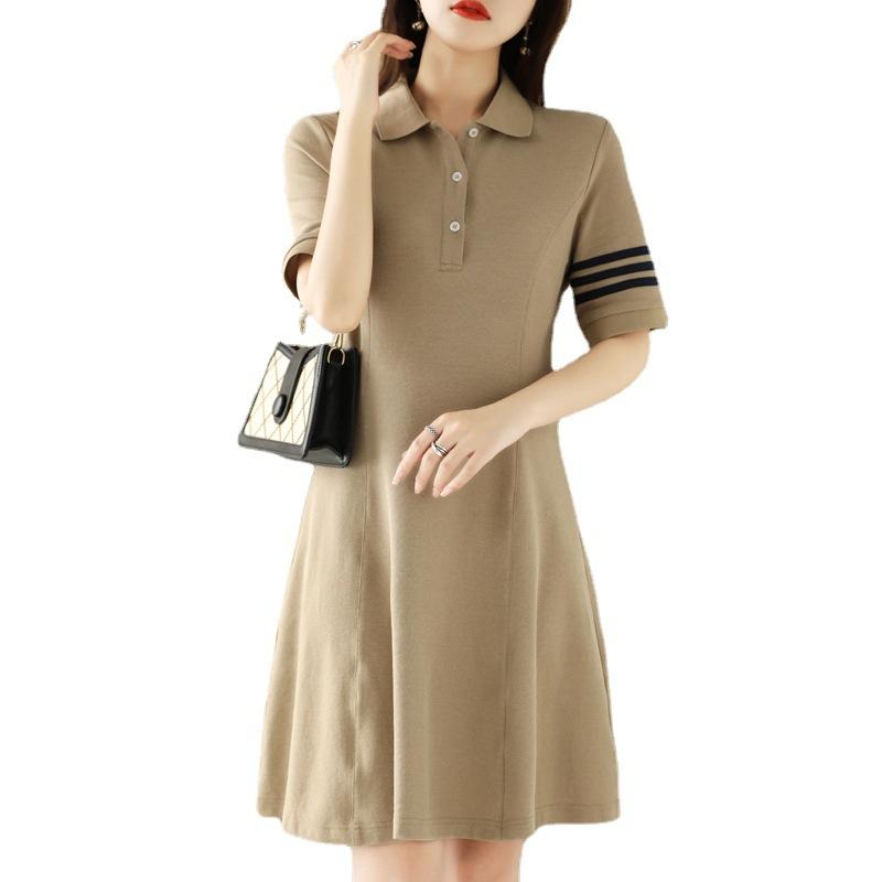 Women's Polo Collar Slim Mid-length Dress Summer Color Patchwork Fashion Dress