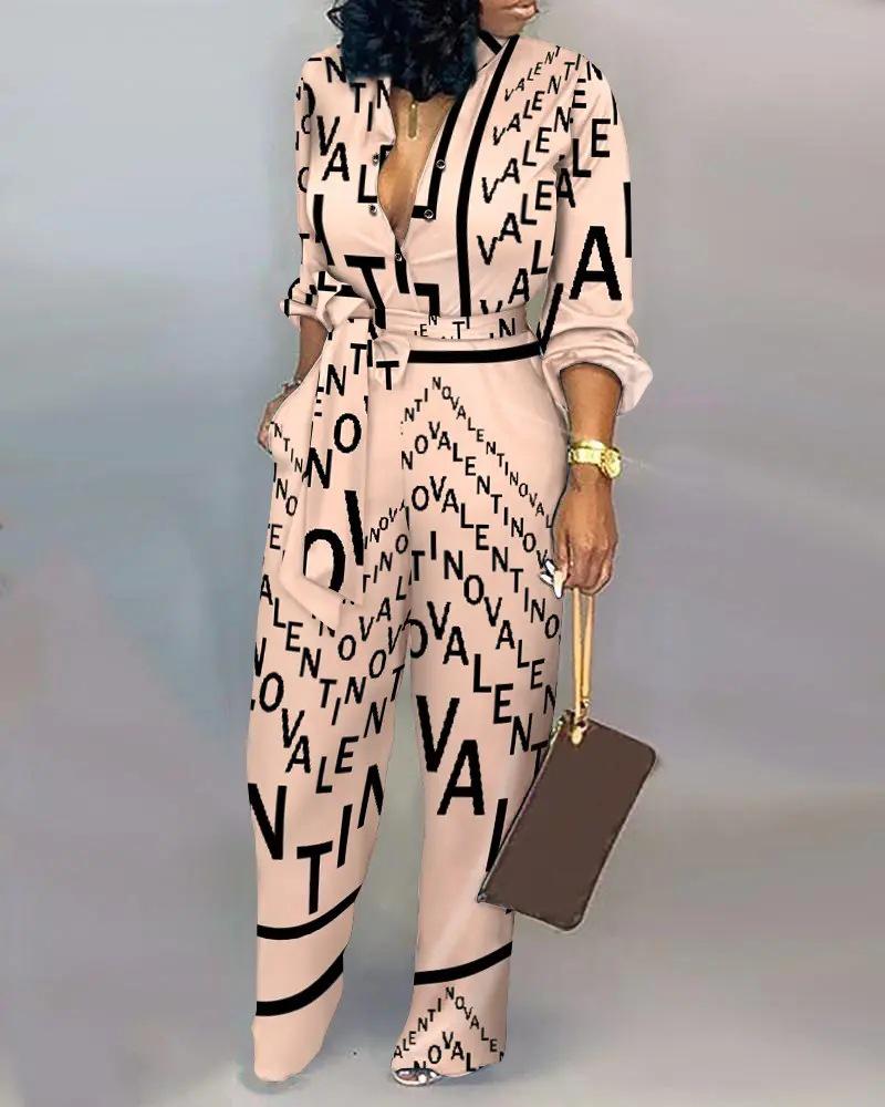 

Женский комбинезон большого размера с высокой талией, повседневный, с прямыми штанинами - свободный европейский стиль Large