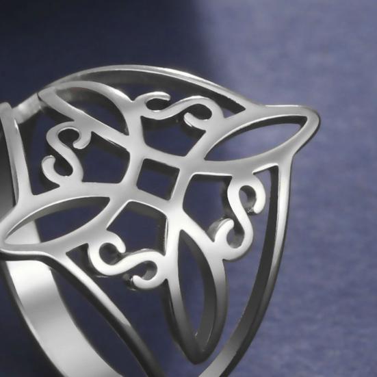 Ladies Ring Geometric Electroplating Hollowed Pattern Bright Luster Smooth Surface Dress Up Jewelry Witch Knot Stainless Steel Ring for Daily Wear