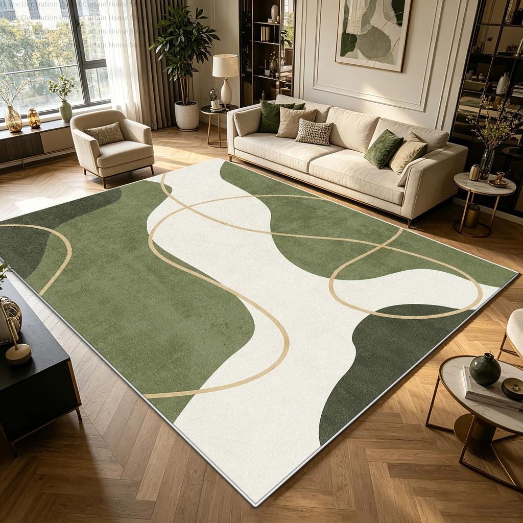 Moderner Minimalistischer Grüner Cremefarbener Abstrakter Teppich für Großes Wohnzimmer Schlafzimmer Teppiche Weich Flauschig Rutschfest Waschbar Lounge Bodenmatten