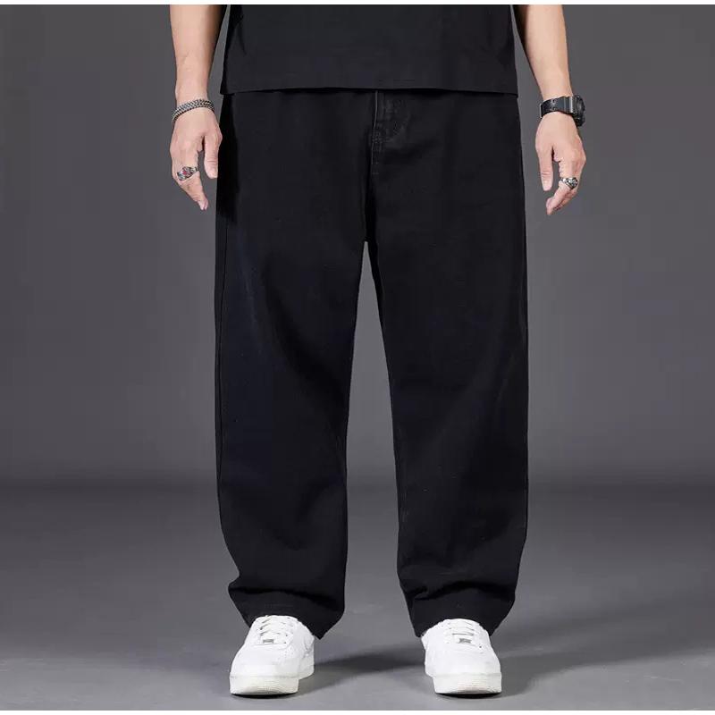 

Большие размеры джинсы мужские осенние свободные прямые повседневные джинсовые брюки с эластичной талией и широкими штанинами для мужчин весна-осень 2025 8XL чёрный