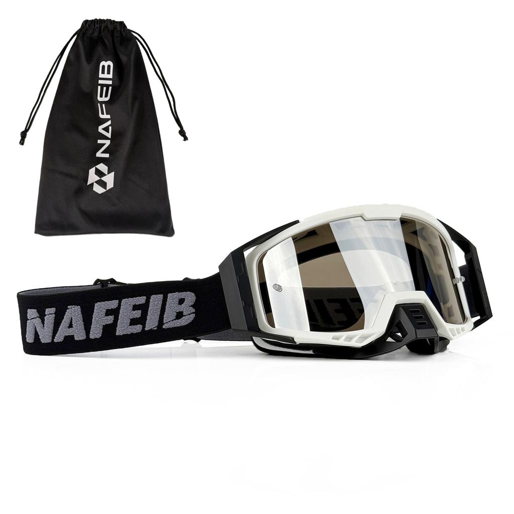 NAFEIB Motocross Goggles with Storage Bag Anti-UV Windproof Dustproof Dirt Bike ATV Off-Road Racing Goggles for Men Women