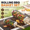4/6/8 Pack Stainless Steel Rolling Grilling Basket Set Wooden Handle Outdoor Camping BBQ Vegetable Meat Grilling Accessories