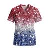 Women's V Neck Short Sleeve Work Shirt with Pockets Independence Day Star Print Medical Uniform Top for Healthcare Professionals