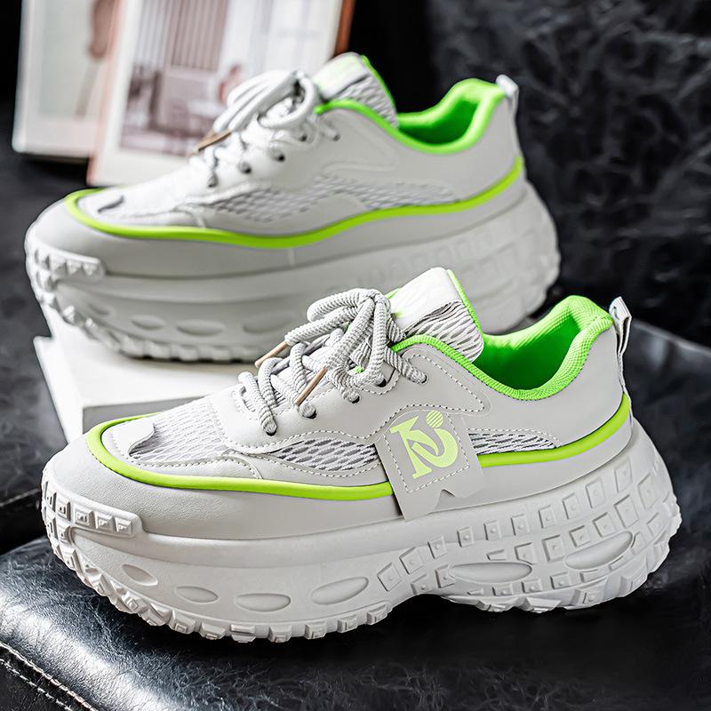 Summer Men's Shoes New Breathable Mesh Sports Shoes Men's Trend Versatile Thick Sole Heightening Casual Black Dad Shoes