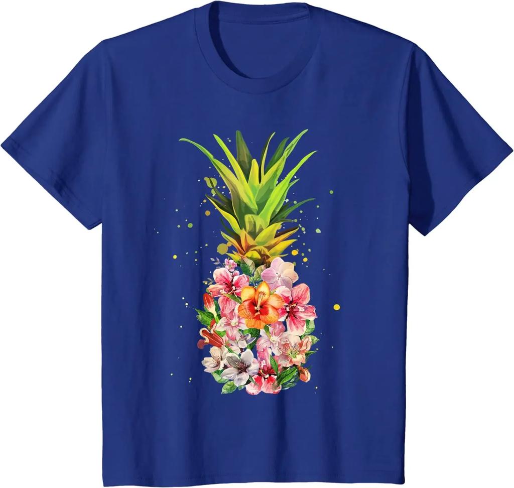 Pineapple Flowers Women Aloha Hawaii Vintage Floral T-Shirt Graphic T Shirts Casual Cotton Daily Four Seasons Tees