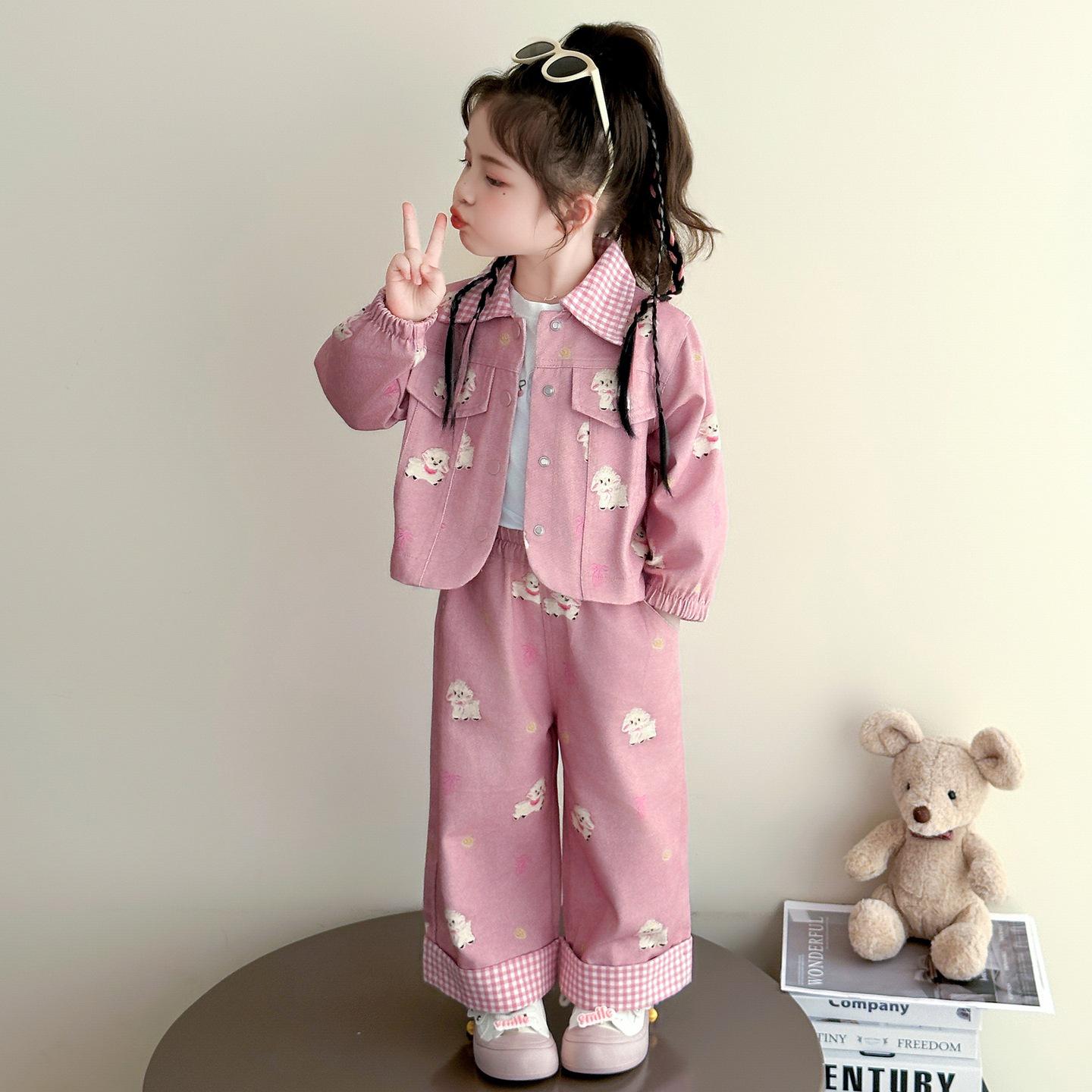 

Стильный мультяшный комплект-двойка для маленьких девочек, весна 2025 90 cm розовый