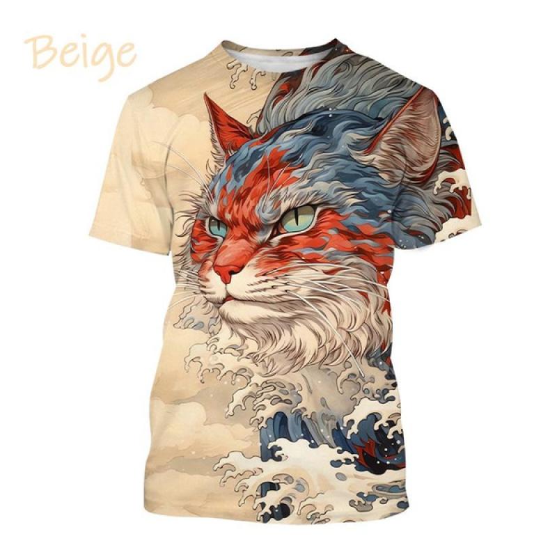 Fashionable Personalized Harajuku Style Unisex Short-sleeved Top New Animal Cat 3D Printed T-shirt
