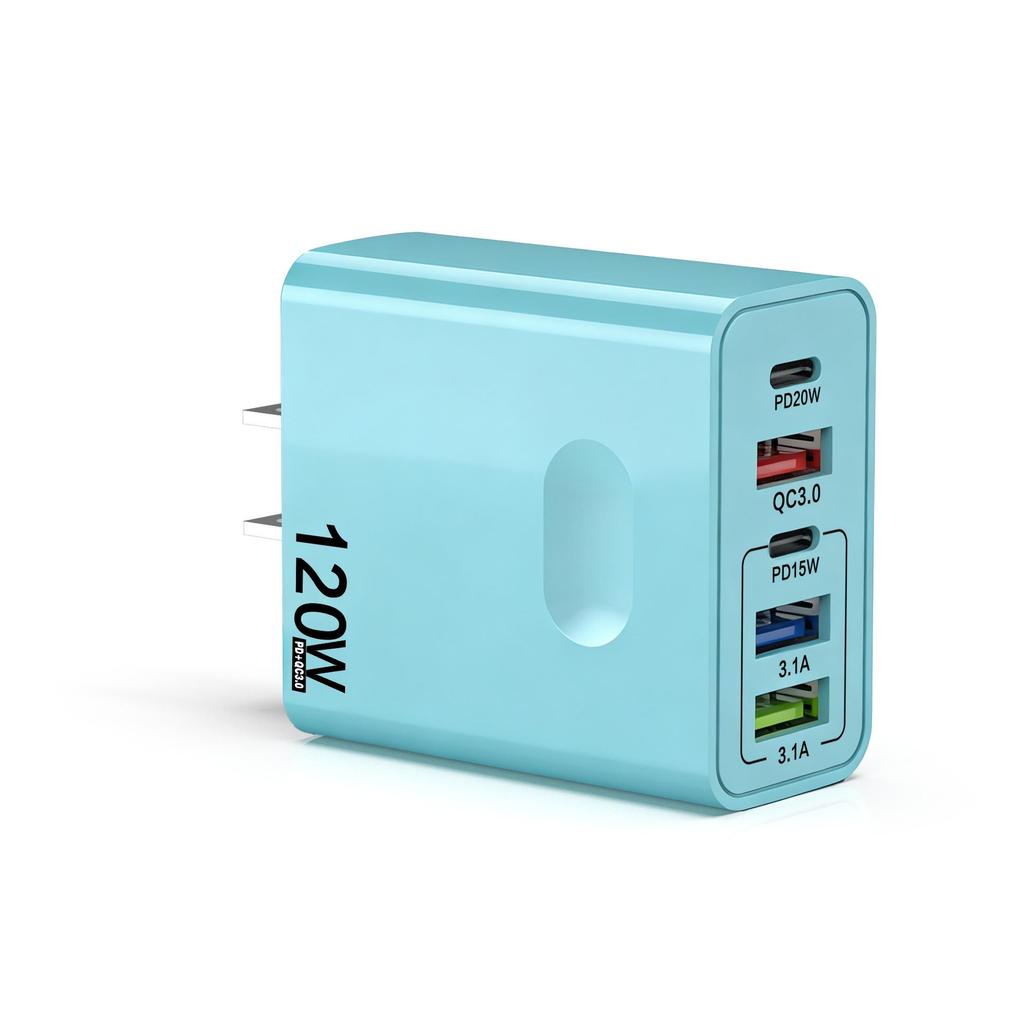 120W Multi-Port Fast Charger - EU/US/UK Compatible for Mobile Phones