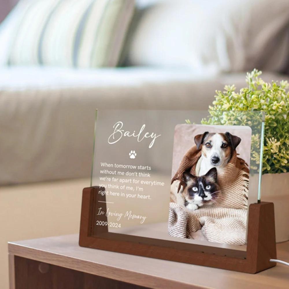 Personalized Pet Memorial Frame Custom Cat Dog Photo Light Pet Loss Sympathy Gift Engraved Plaque With Name Dates Sentimental