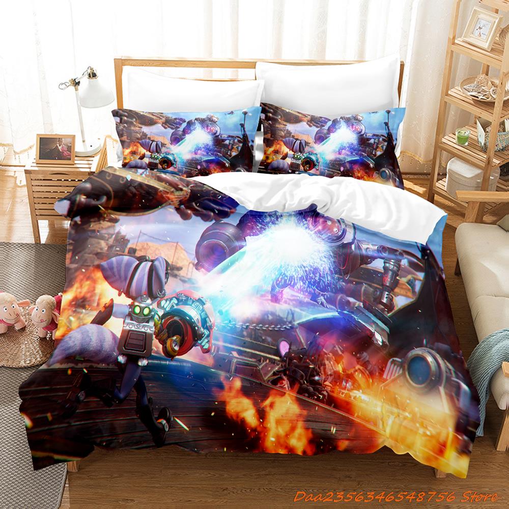 Personelity Game Anime Ratchet Clank Rift Apart Bedding Set Cartoon Three-Piece Set Adult Kid Bedroom Three-Piece Suits 3D