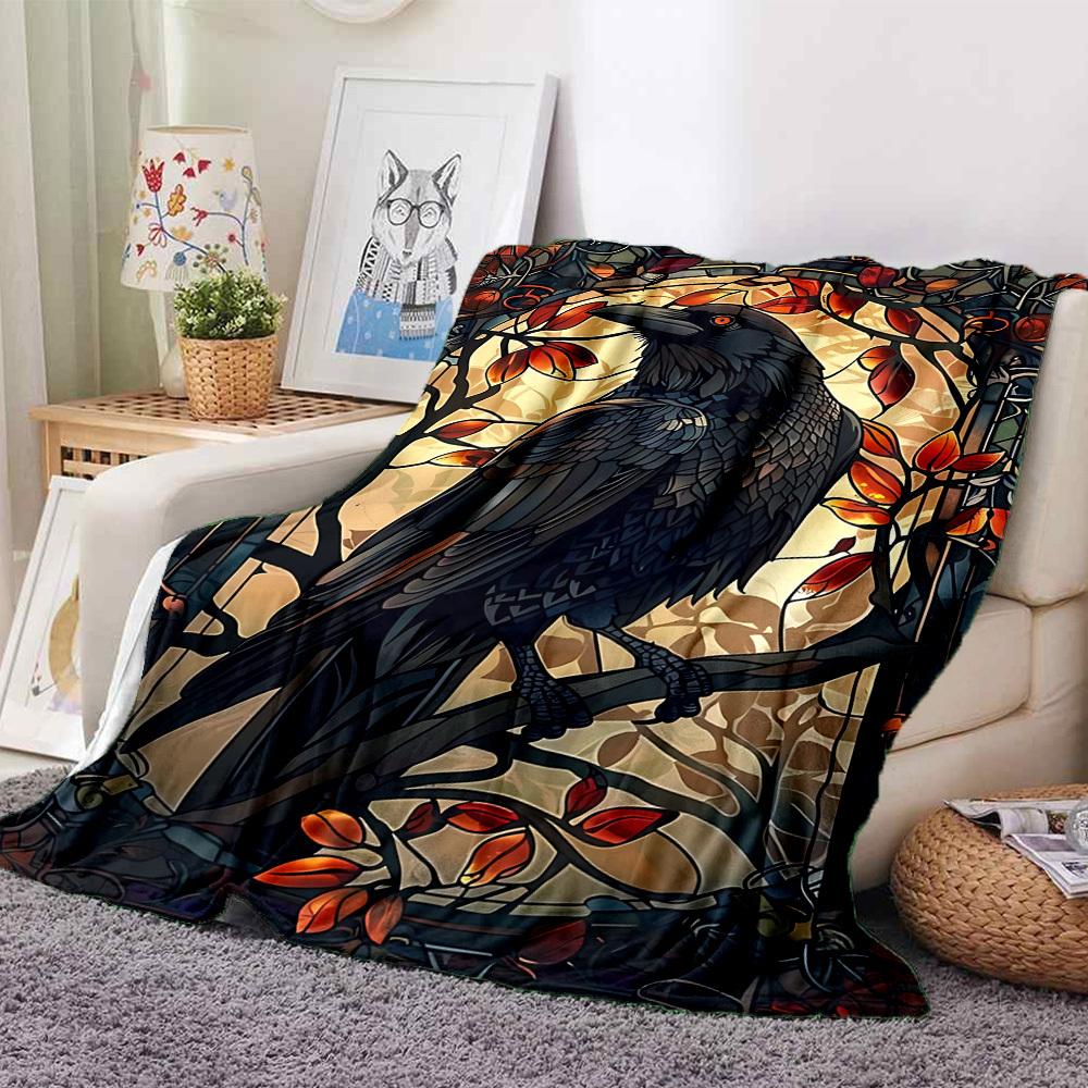 1PC Raven Stained Artwork Print Blanket, Soft Throw Blanket - Warm & Cozy for Couch, Bed, Office, and Travel Yy250912197