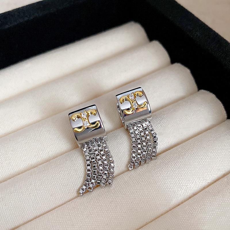Silver Needle Flower Fringed Earrings French Light Luxury Temperament Earrings, Niche High-end Earrings