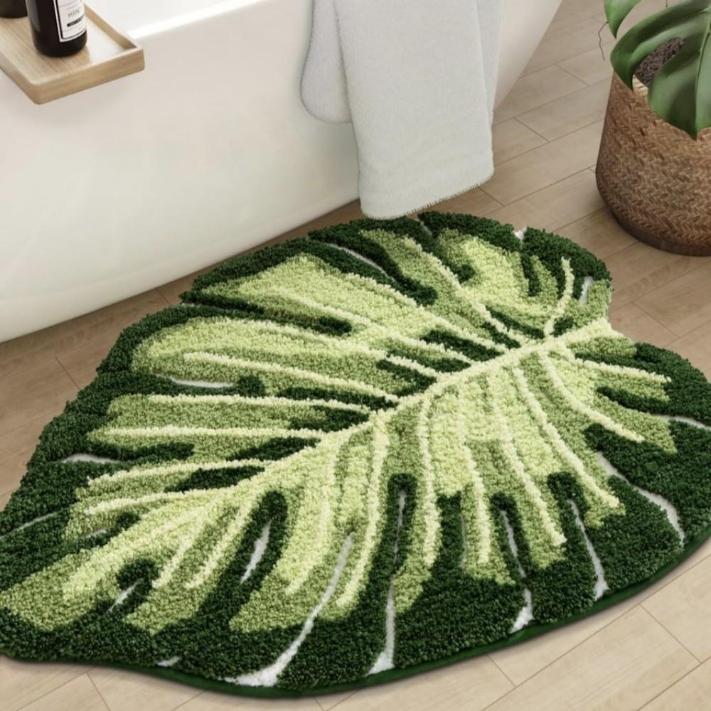 Tappeto in Peluche a Foglia Antiscivolo in TPR Morbido Tappetino Assorbente per Acqua Tappetino per Piedi Tappeto da Comodino Zona Comodino