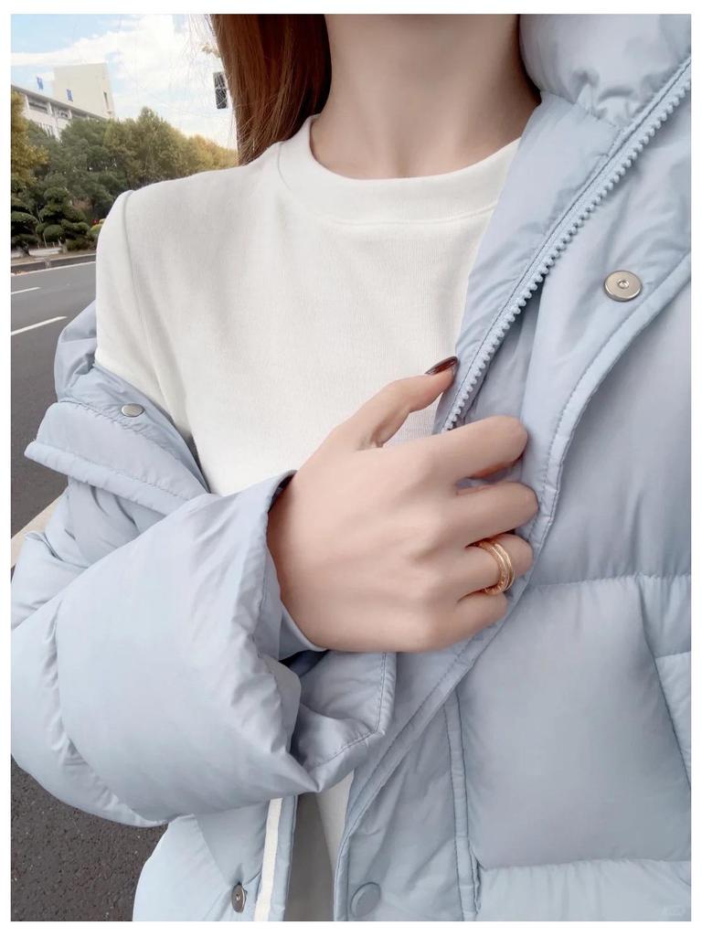 Warm Korean Style Women's White Long Sleeve Round Neck Top for Autumn/Winter