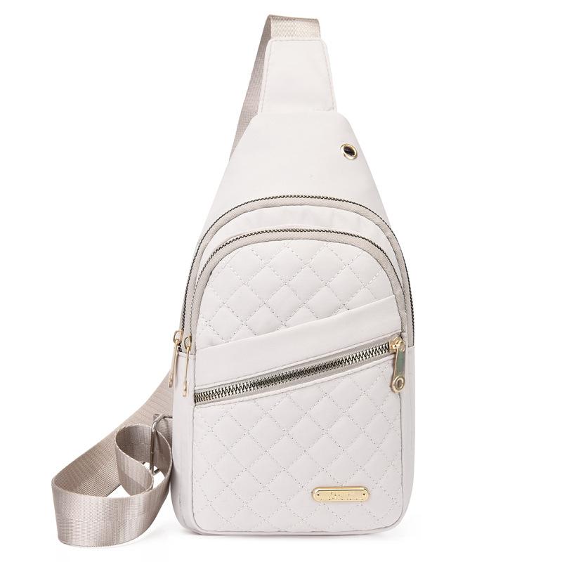 Diamond Quilted Nylon Chest Bag, Multi Zipper Pockets Adjustable Wide Strap Women Crossbody Fanny Pack For Sports Travel Daily Use