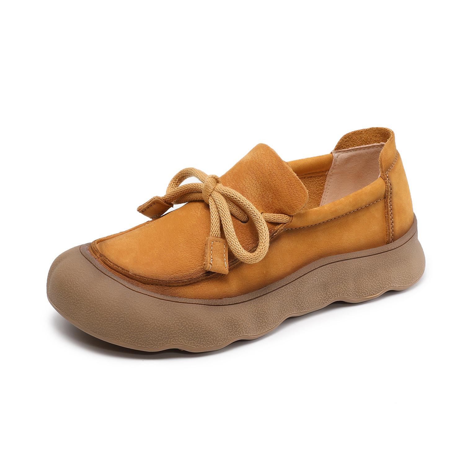 

The first layer of cowhide retro lace-up women s shoes autumn new round head soft sole soft leather single shoes 40 жовтий
