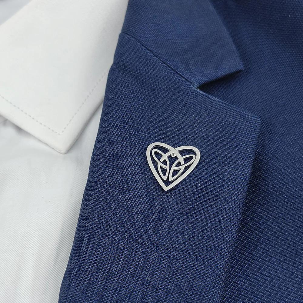 Stainless Steel Love Heart Celtic Knot Brooch Men's Shirt Suit Pins Gold Plated Butterfly Buckle Brooches Jewelry Accessories