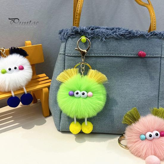 Ball Keychain with Metal Clasp Cartoon Plush Keychain, Fluffy Pompom Clasp, Soft Key Ring Backpacks Handbags Keys Decorative Pendant for Men
