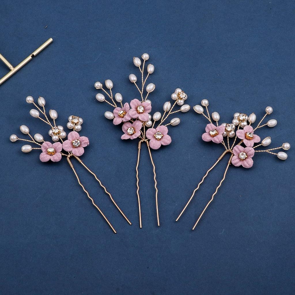Mori pearl hairpin women's antique Hanfu hair accessories hand-woven ceramic flower hairpin U-clip hair accessories