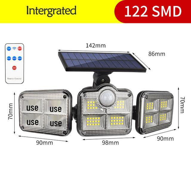 Three-Head 333 LED Solar Garden Wall Light with Motion Sensor