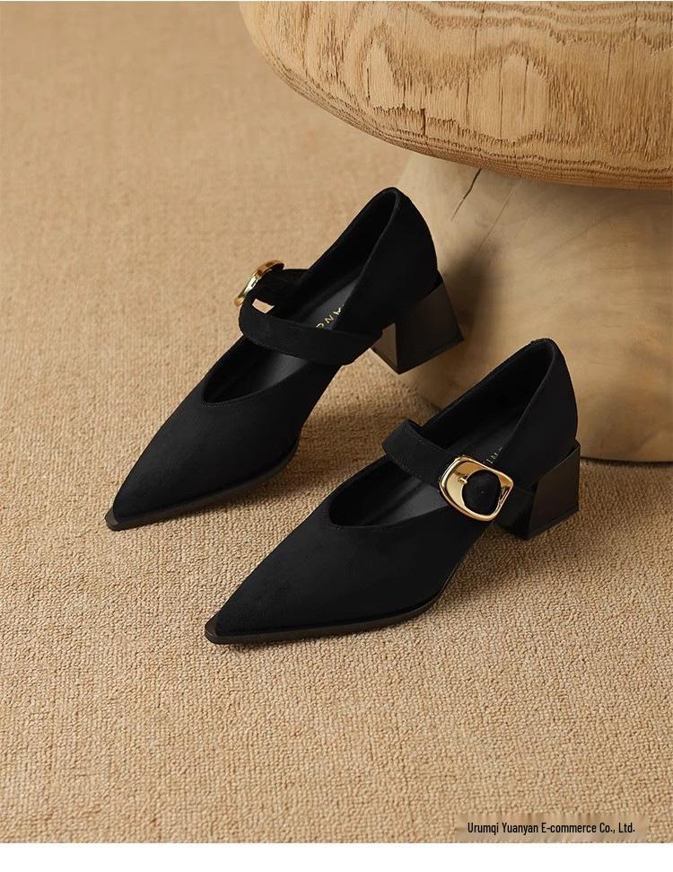 Französische Retro Mary Jane High Heels - Exquisiter Frühling/Herbst 2025 Stil für Damen mit spitzer Zehenpartie, perfekt zu Röcken.