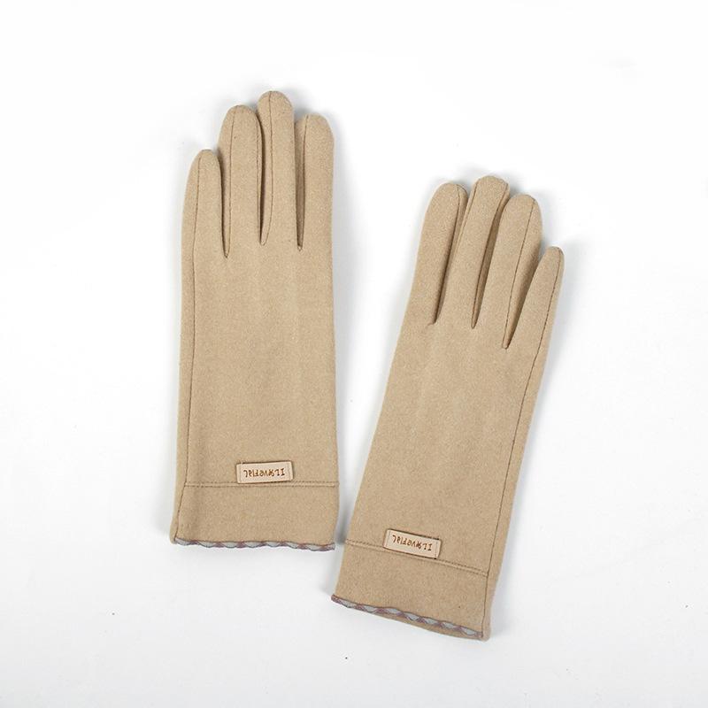 German Velvet Gloves Solid Color Driving And Riding Warm Finger Gloves Women Can Touch The Screen Student Cold-Proof Gloves