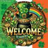 St. Patrick's Day Pot of Gold Welcome Wooden Sign, Round Front Door Decor, Lucky Clover & Rainbow Wall Hanging - Ideal for St. Paddy's Day