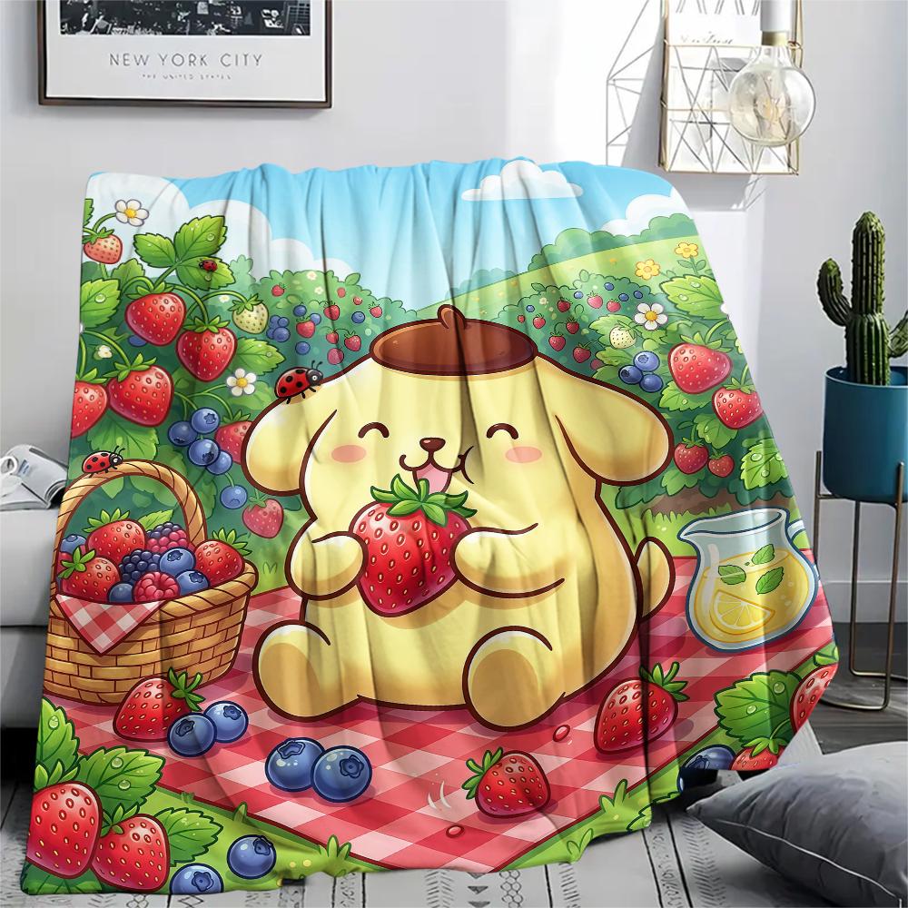 1PC Pompompurin Print Flannel Blanket, High quality All Seasons, Home Decor, Warmth and Comfort, Perfect for Christmas Gifts