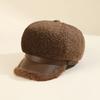 Thickened Plush Octagonal Hat Children'S Season Leather Brim Newsboy Hat Versatile Face Ducktongue Beret
