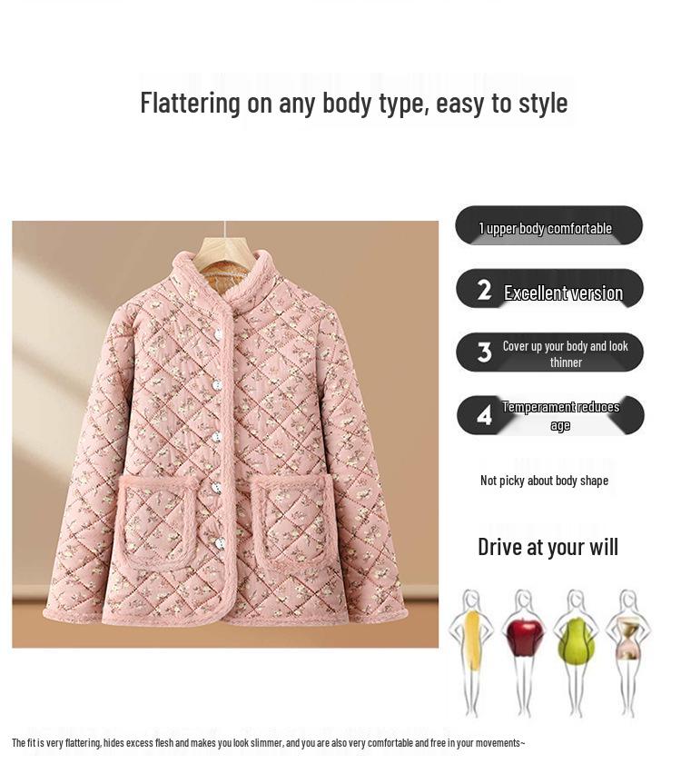 2025 Winter Floral Plus Velvet Cotton Jacket - Warm, Thickened, Stylish Outerwear for Women, Small Floral Design