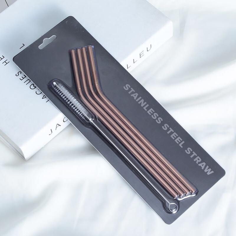 Qianxing Reusable Rose Gold Stainless Steel Bent Drinking Straw Set