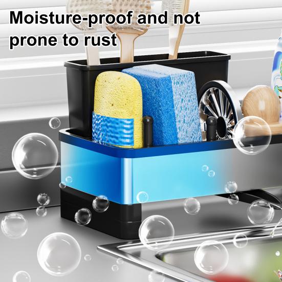 Stainless Steel Sponge Holder Sink Rack Large Capacity Rust-Resistant Self-Draining Multi-Functional Kitchen Storage Rack