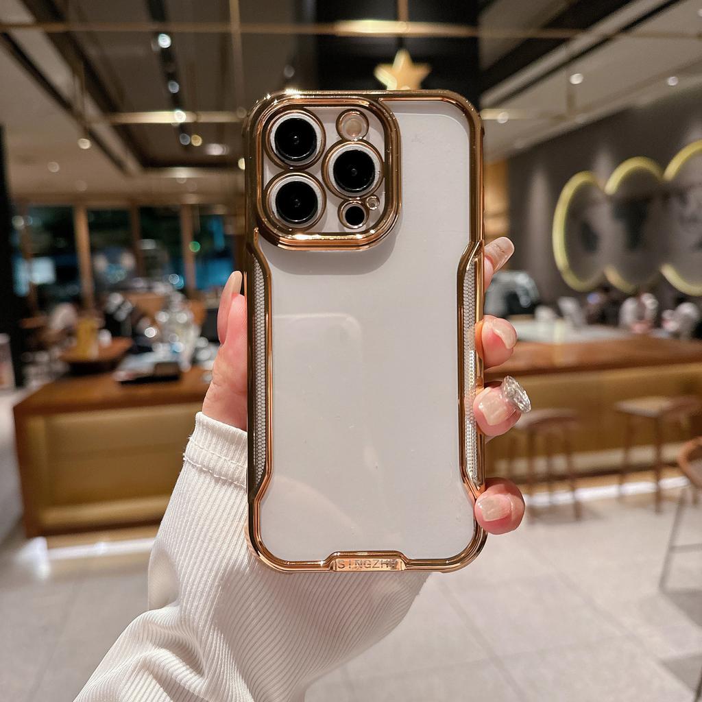 Applicable to iPhone16Promax electroplated blade mobile phone case 13 Apple 15 simple 12 four corners anti-drop transparent case
