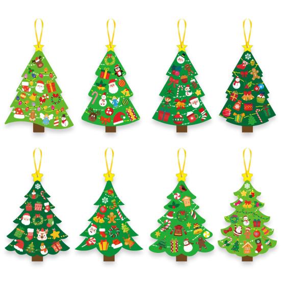 24 Stück DIY Weihnachtsbaum Bastelset für Kinder Feiertags-Kunstherstellung Basteln mit Aufklebern Machen Sie Ihr eigenes Weihnachtslesezeichen Weihnachtsfeier Gastgeschenke
