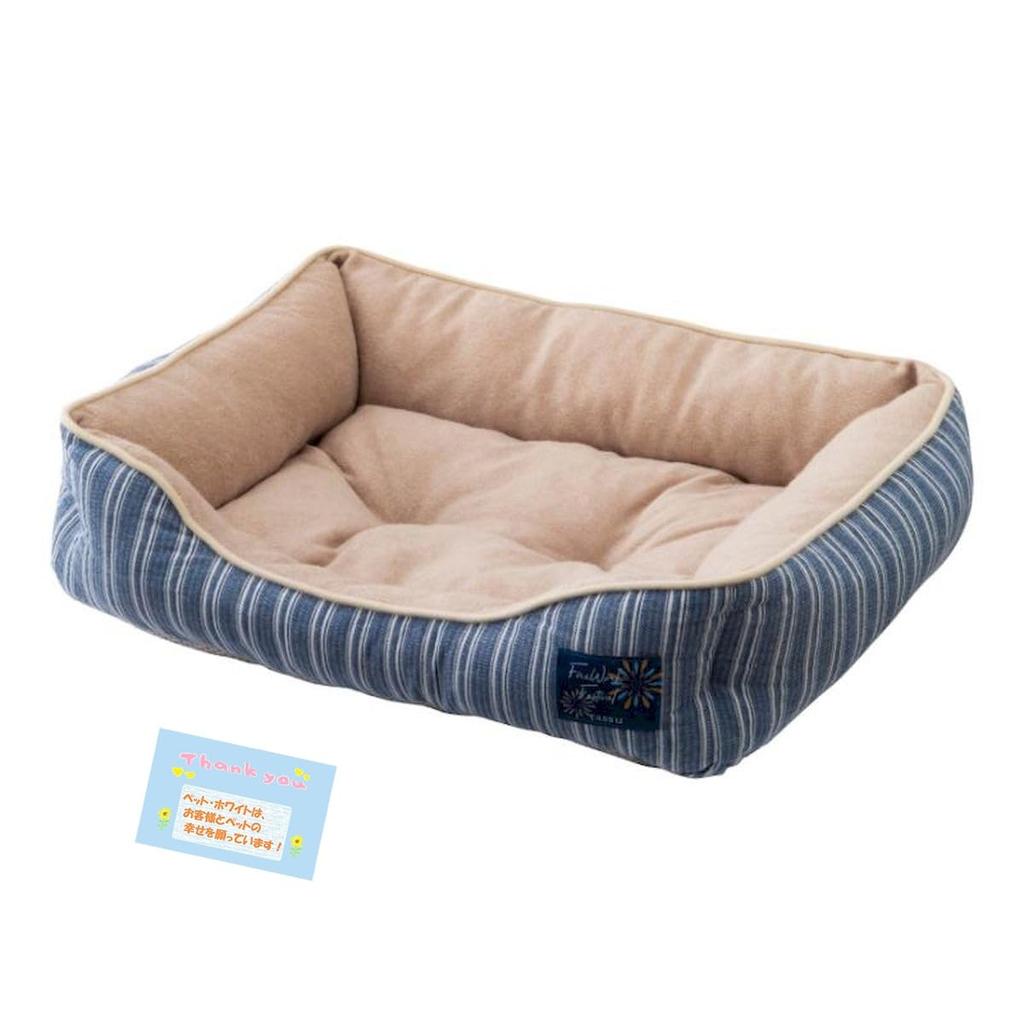 Feminine pet bed with a watermelon print on soccer fabric. Made of soft, smooth pile fabric, striped design, size M, W50 x D40 x H15cm, navy.